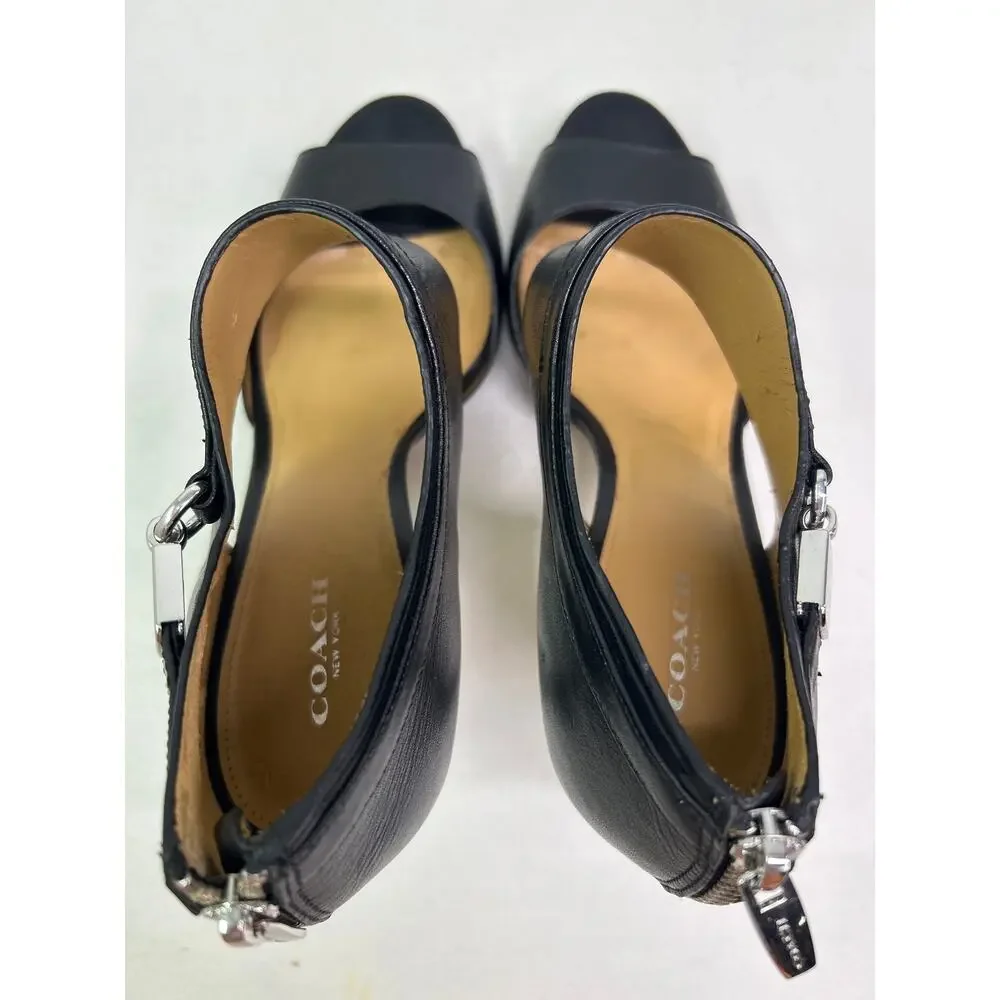 Coach Women's Wexwood Leather/Mat Calf Ankle Strap D-Orsay Pump Black Size 8